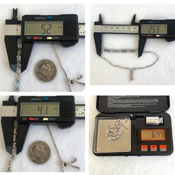 Sterling Silver 925 FAS Oval Blue Topaz XO Bolo Style Box Chain Tennis Bracelet - Picture 10 of 16